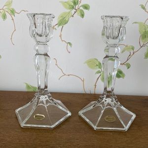 VTG Teleflora Crystal Candlestick Holders. Made in France